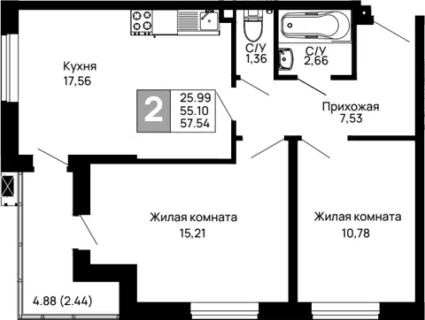 Планировка 2-к.кв