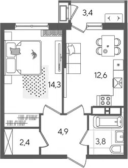 Планировка 1-к.кв