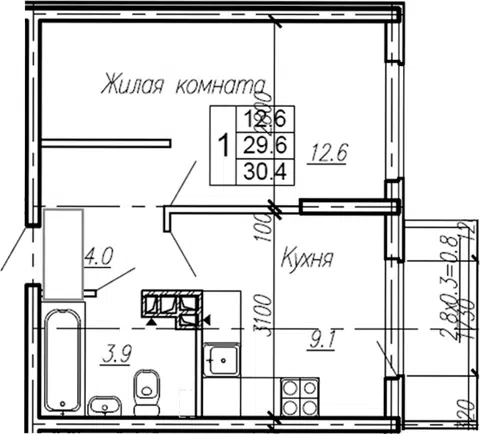 Планировка 1-к.кв