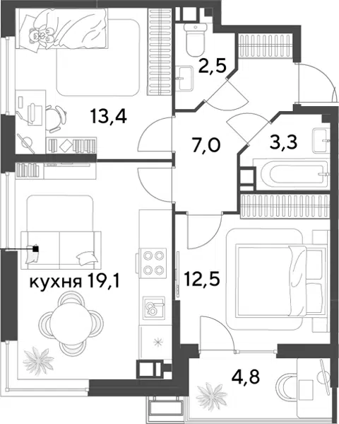 Планировка 3Е-к.кв