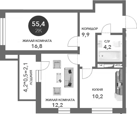Планировка 2-к.кв
