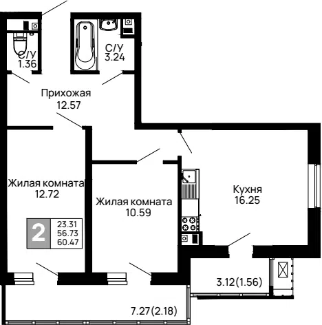 Планировка 2-к.кв