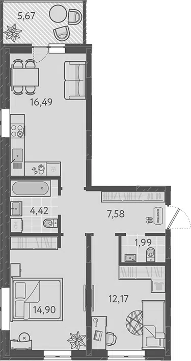 Планировка 3Е-к.кв