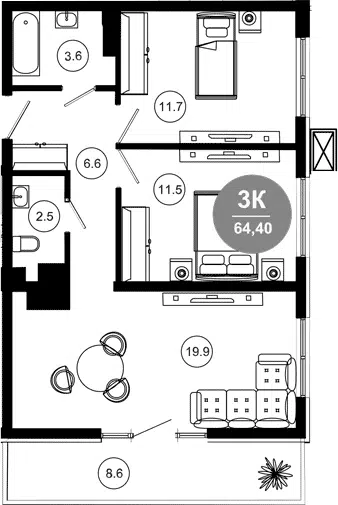 Планировка 3Е-к.кв