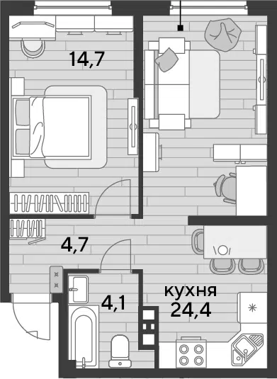 Планировка 1-к.кв