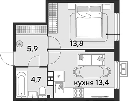 Планировка 1-к.кв
