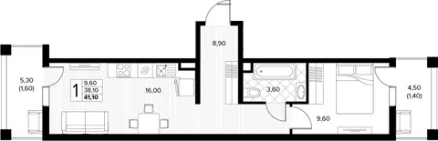 Планировка 1-к.кв