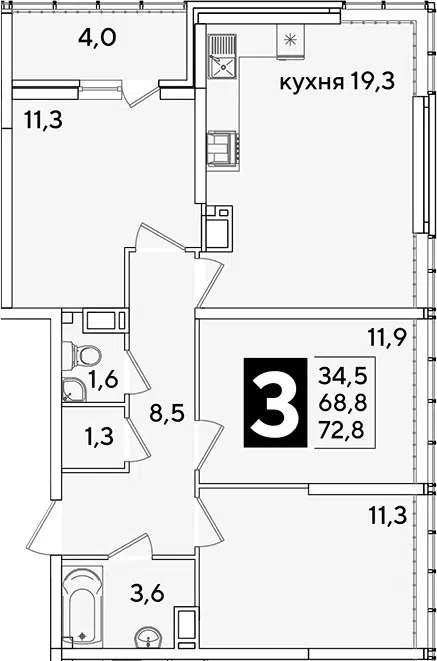 Планировка 4Е-к.кв