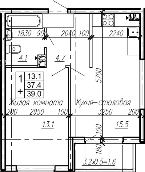 Планировка 1-к.кв