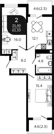 Планировка 2-к.кв