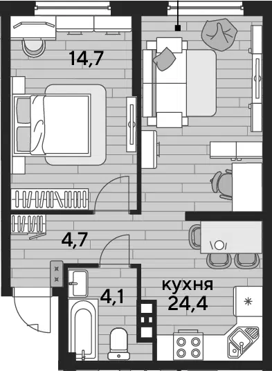 Планировка 1-к.кв