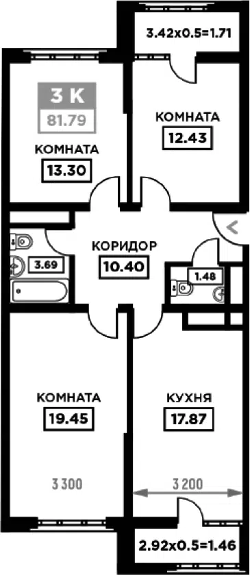 Планировка 3-к.кв
