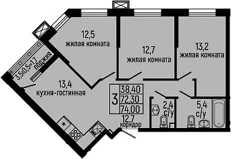 Планировка: 3-к.кв