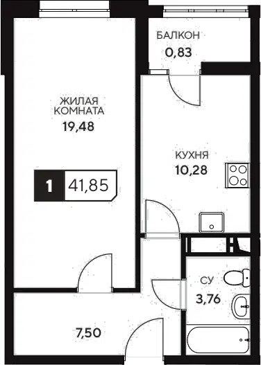 Планировка 1-к.кв