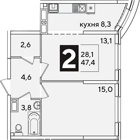 Планировка 2-к.кв