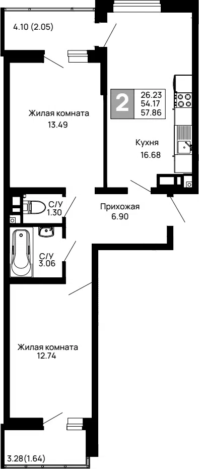Планировка 2-к.кв