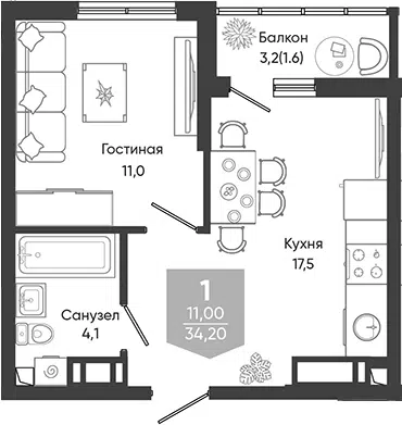 Планировка 2Е-к.кв