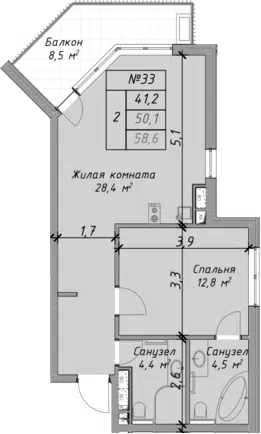 Планировка 2Е-к.кв