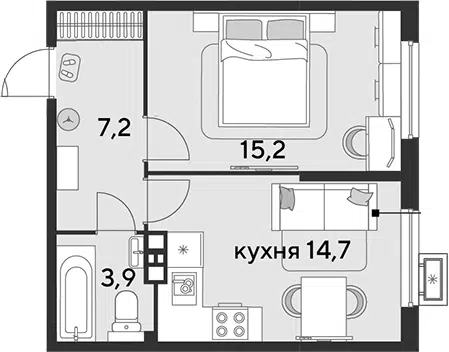 Планировка 1-к.кв