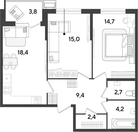 Планировка 3Е-к.кв