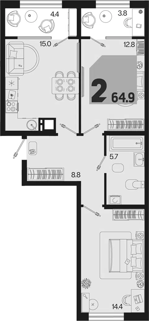Планировка 3Е-к.кв