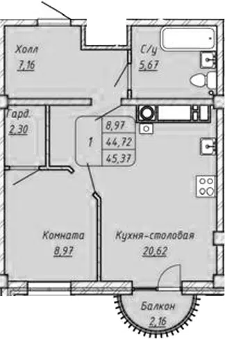 Планировка 1-к.кв