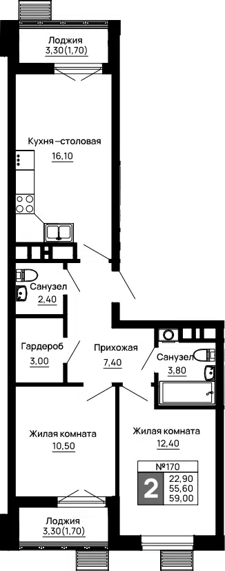 Планировка 2-к.кв