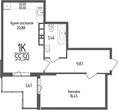 Планировка 1-к.кв
