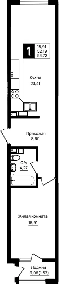 Планировка 1-к.кв