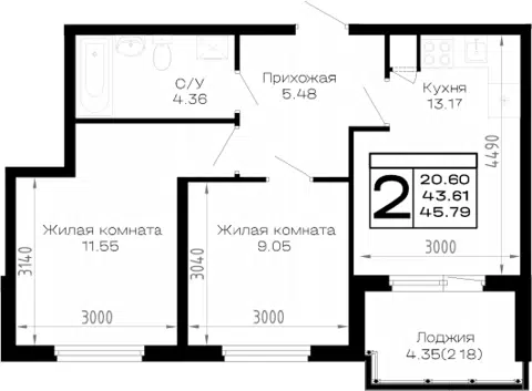 Планировка 2-к.кв