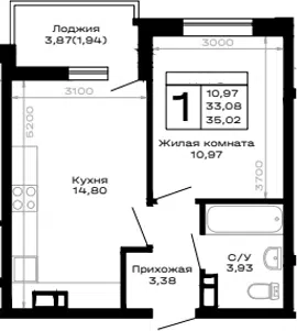 Планировка 1-к.кв