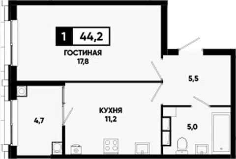 Планировка 1-к.кв