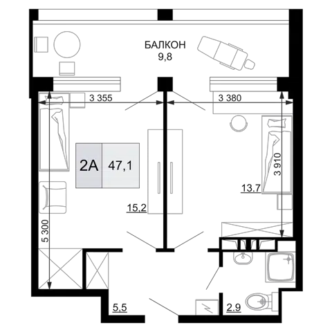 Планировка 2Е-к.кв