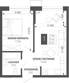 Планировка 1-к.кв
