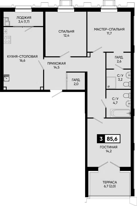 Планировка 3Е-к.кв