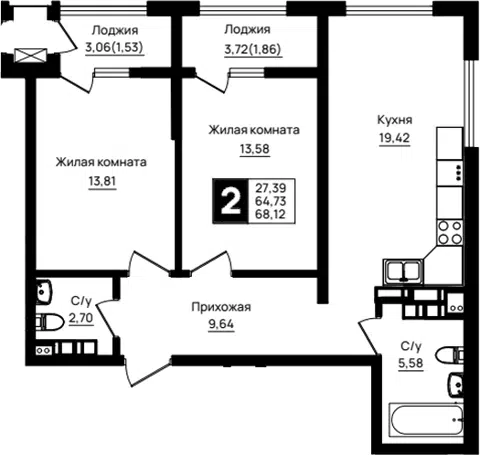 Планировка 2-к.кв