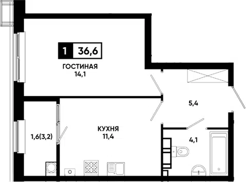 Планировка 1-к.кв