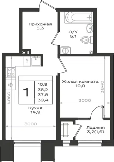 Планировка 1-к.кв