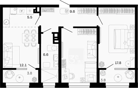 Планировка 3Е-к.кв