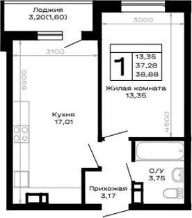 Планировка 1-к.кв