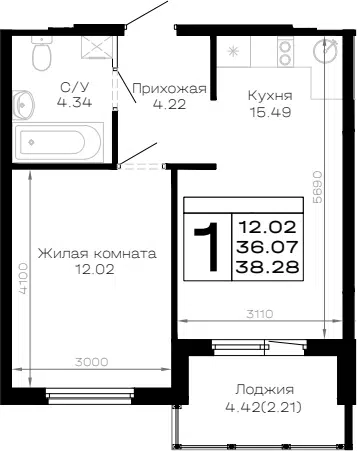 Планировка 1-к.кв