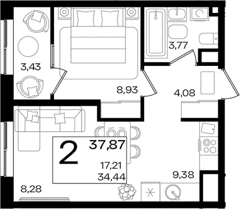 Планировка 2Е-к.кв