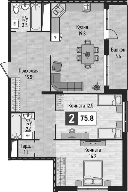 Планировка 3Е-к.кв