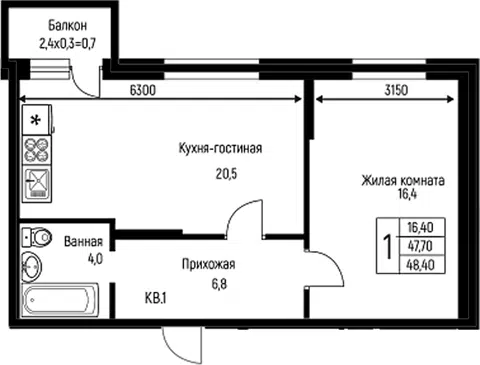Планировка 2Е-к.кв