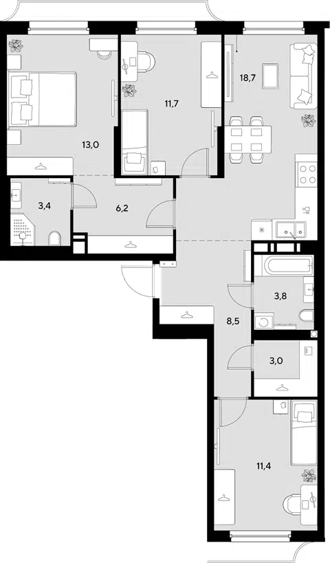 Планировка 3-к.кв