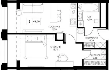 Планировка 2Е-к.кв