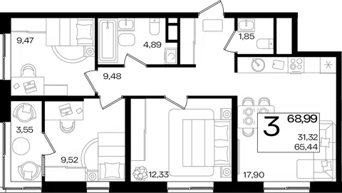 Планировка 4Е-к.кв