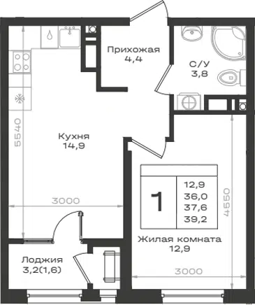 Планировка 1-к.кв