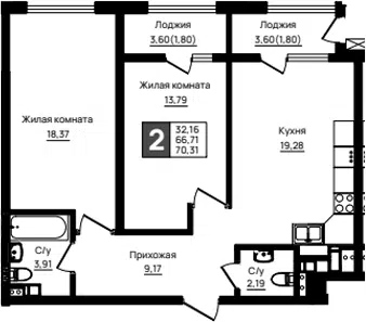 Планировка 2-к.кв
