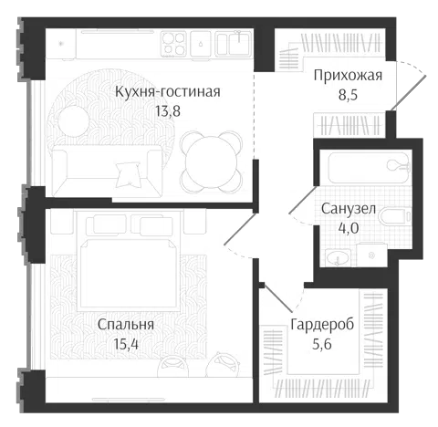 Планировка 1-к.кв